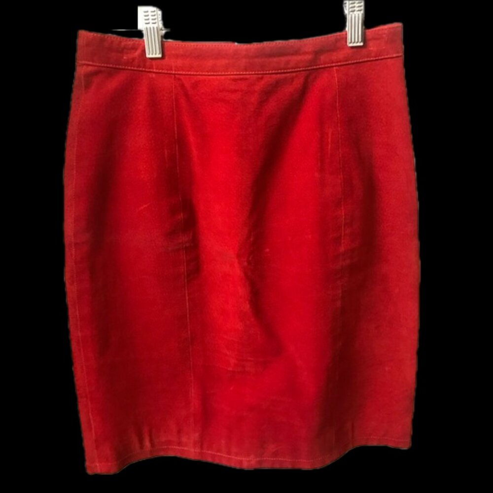 Red Suede Pencil Skirt 80's Global Identity Leathers